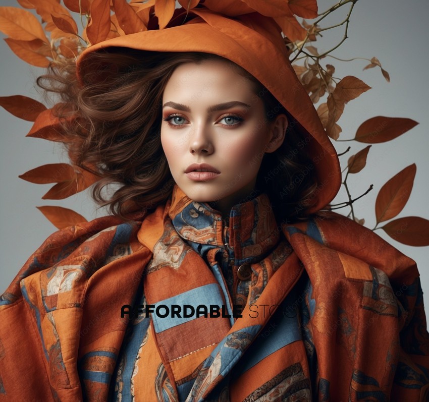Autumn Fashion Portrait with Leaf Motif