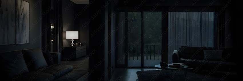 Elegant Dark Living Room at Night