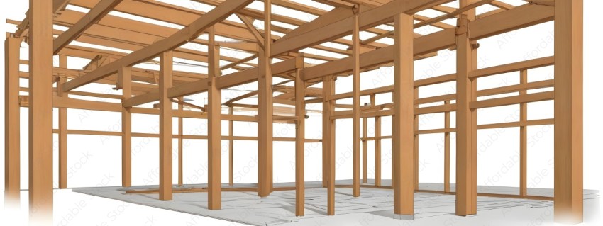 A model of a wooden structure with a white background