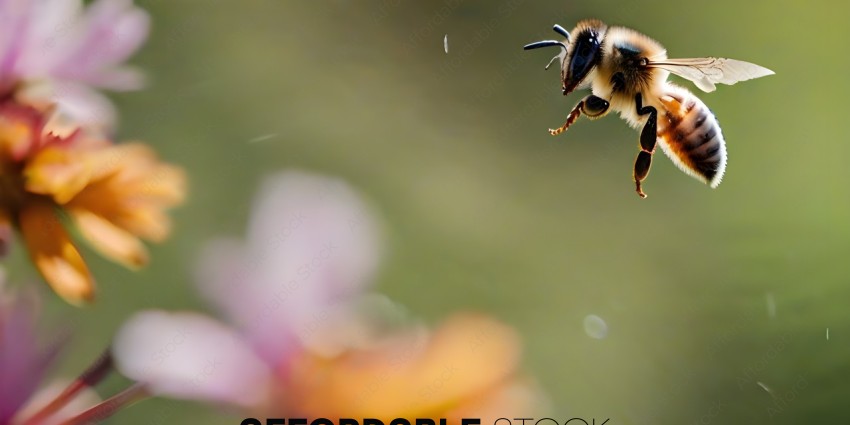 A bee is hovering over a flower