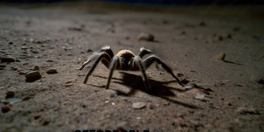 A close up of a spider on the ground