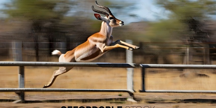Antelope jumping over a fence