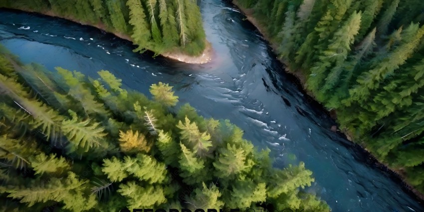 A river runs through a forested area