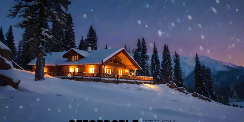 Snowy Night at a Lodge