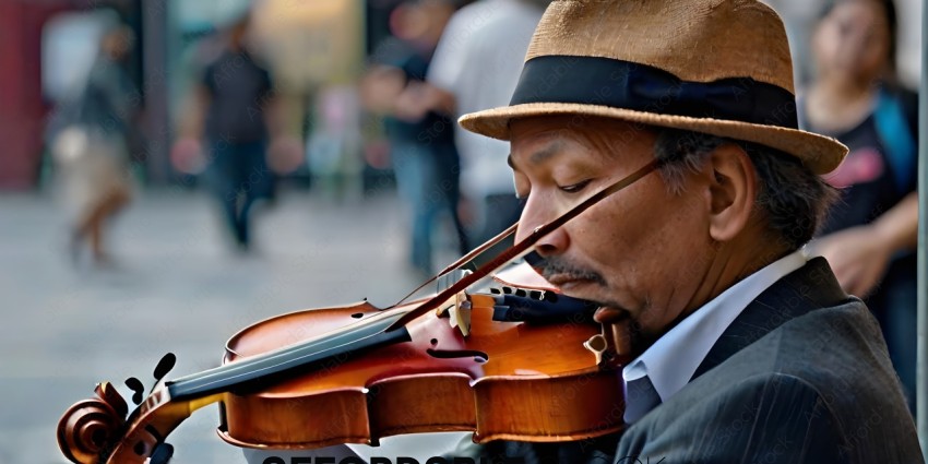A man playing a violin on the street