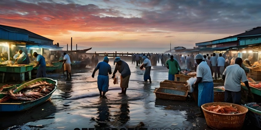 People washing clothes in the ocean