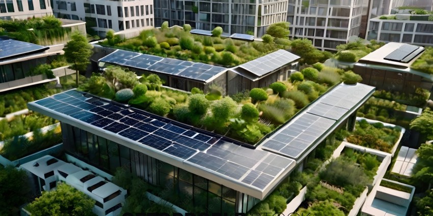 A building with a green roof and solar panels
