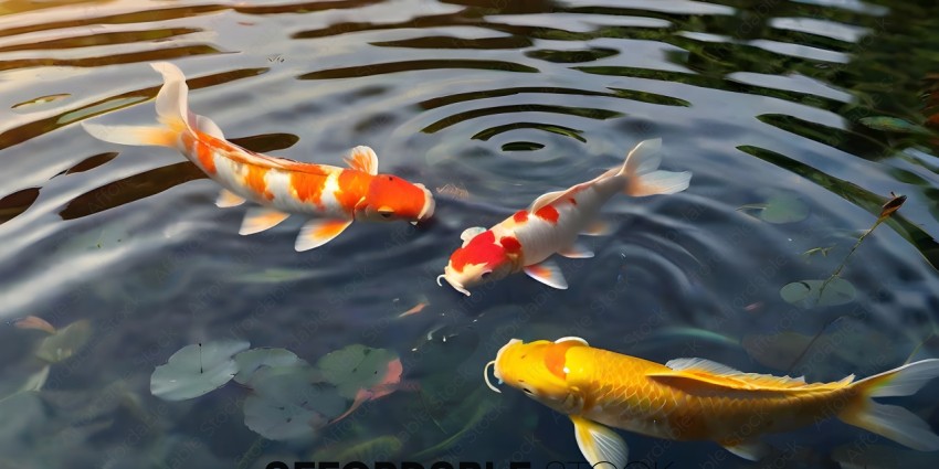 Three goldfish in a pond