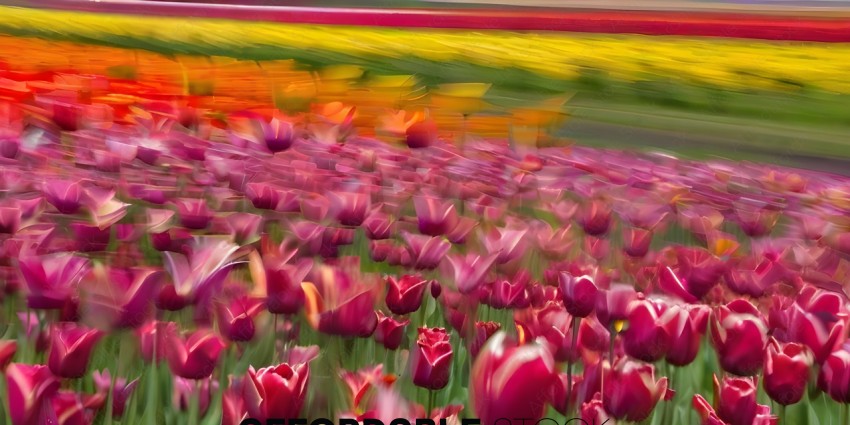 A field of pink and orange tulips