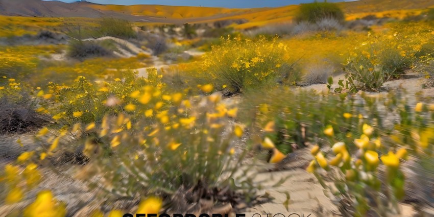 Yellow flowers in a desert landscape