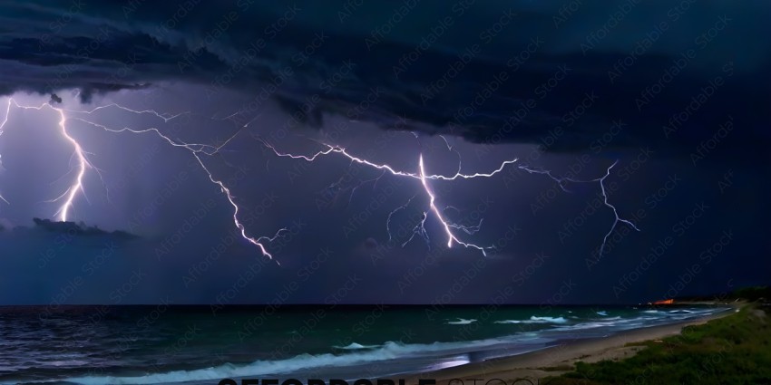 Lightning Strikes Over Ocean