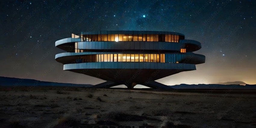 A modern house with a starry sky in the background