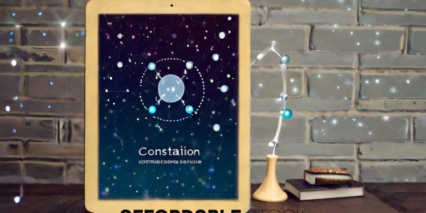 A tablet with a picture of stars and the word Constellation on it