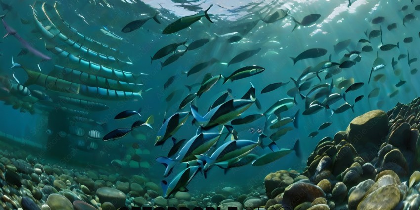 A school of fish swimming in the ocean