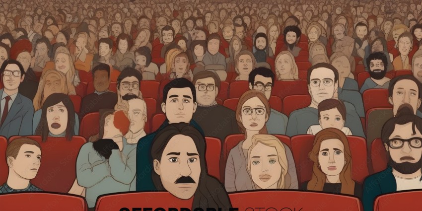 A crowd of people in a theater watching a movie
