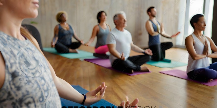 A group of people meditating in a yoga class