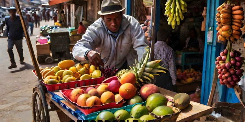 Man selling fruits and vegetables at a market