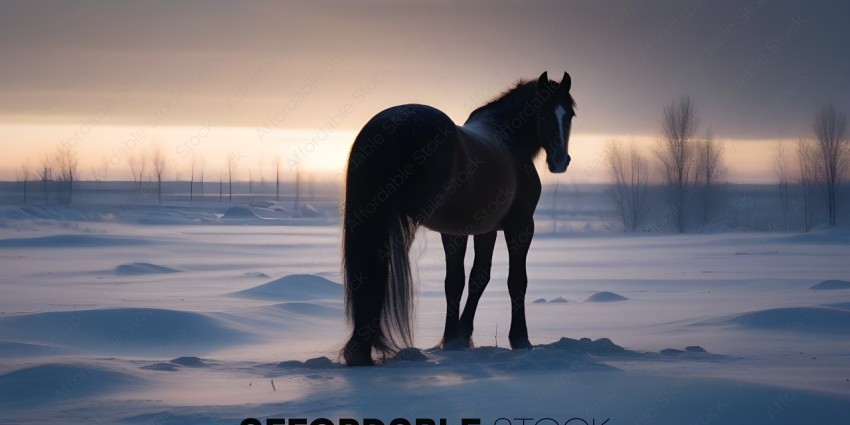 A horse standing in the snow