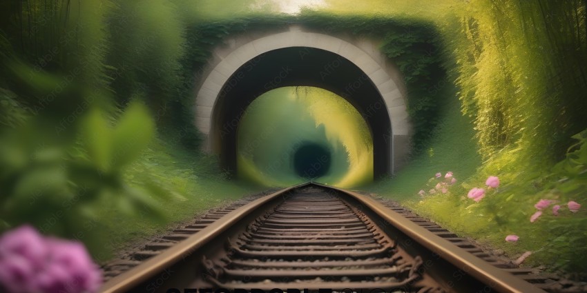 A tunnel with a train going through it