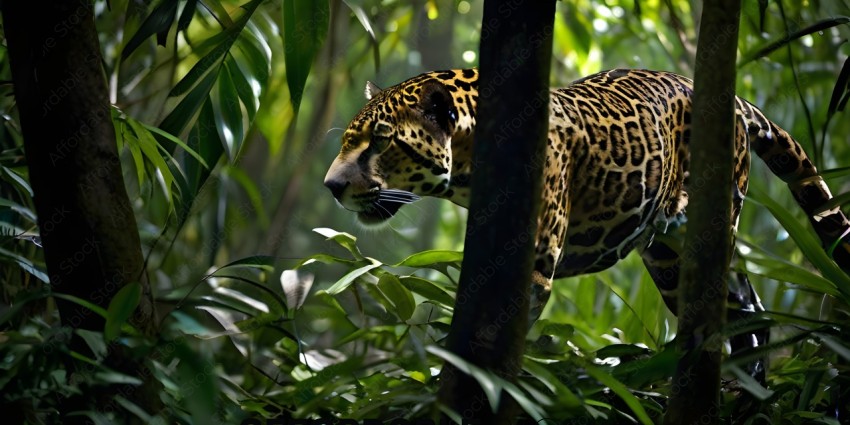 A jaguar in the wild looking for prey