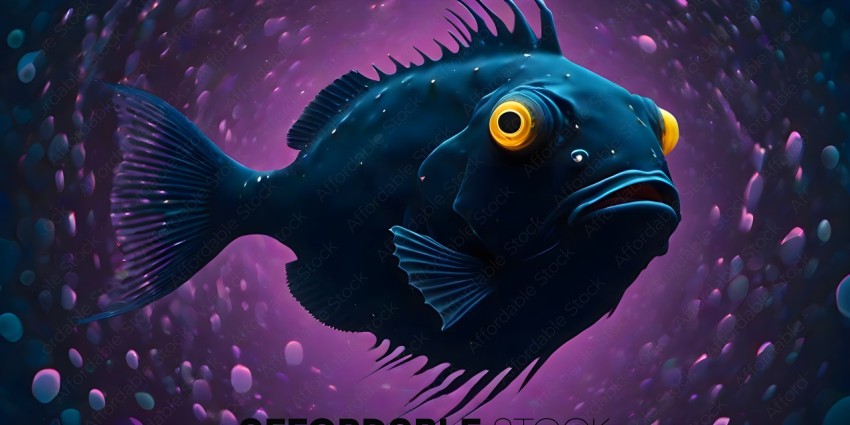 A blue fish with yellow eyes