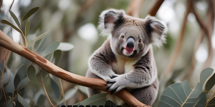 A closeup of a koala bear with its tongue out