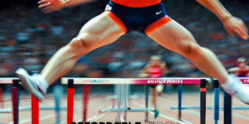 Man Jumping Over Obstacle in Track and Field