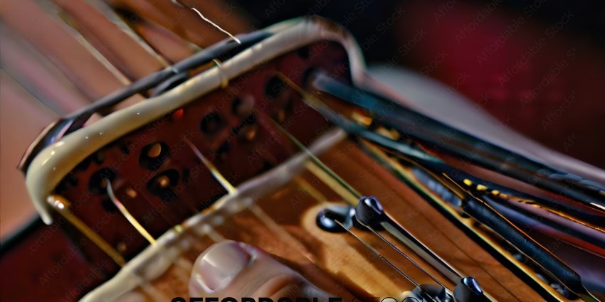A person's hand is playing a stringed instrument