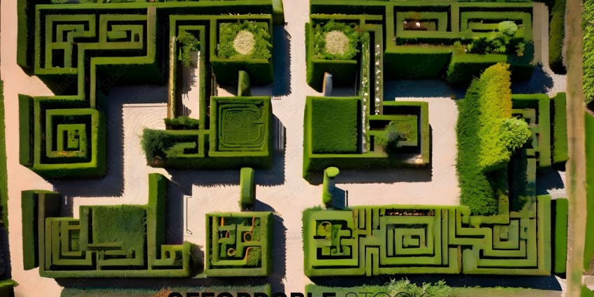 A maze of hedges in a garden