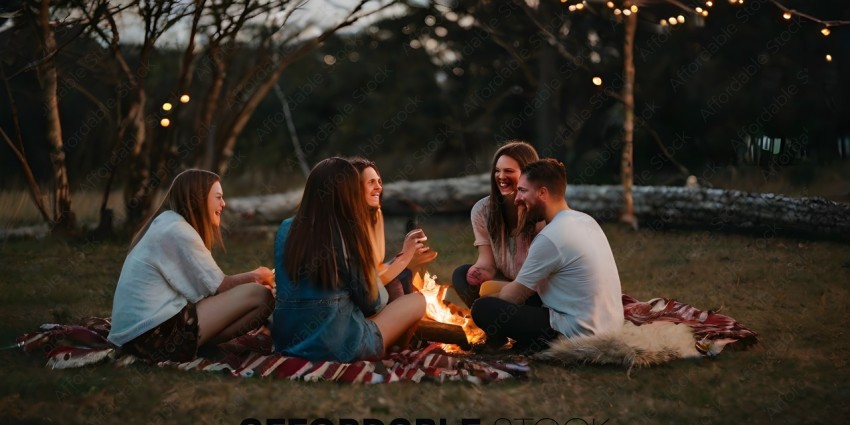A group of people sitting around a fire
