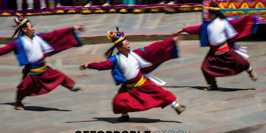 A man in a colorful costume is dancing