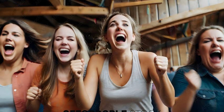Two women laughing and cheering