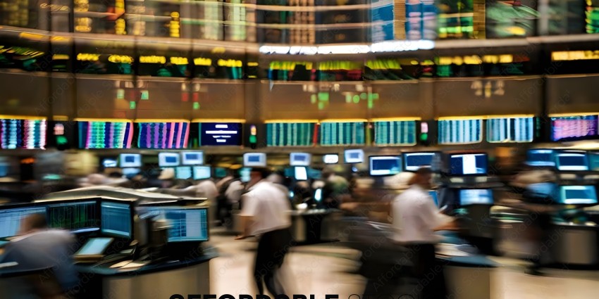 People in a busy stock exchange