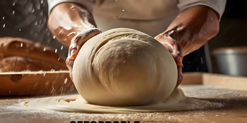 A person is kneading dough