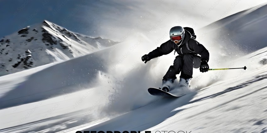 Snowboarder in Black Jacket and Goggles