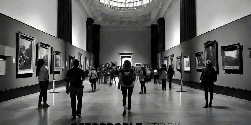 People walking through a museum