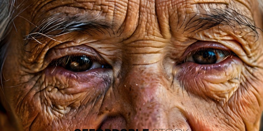 An elderly person with wrinkled skin