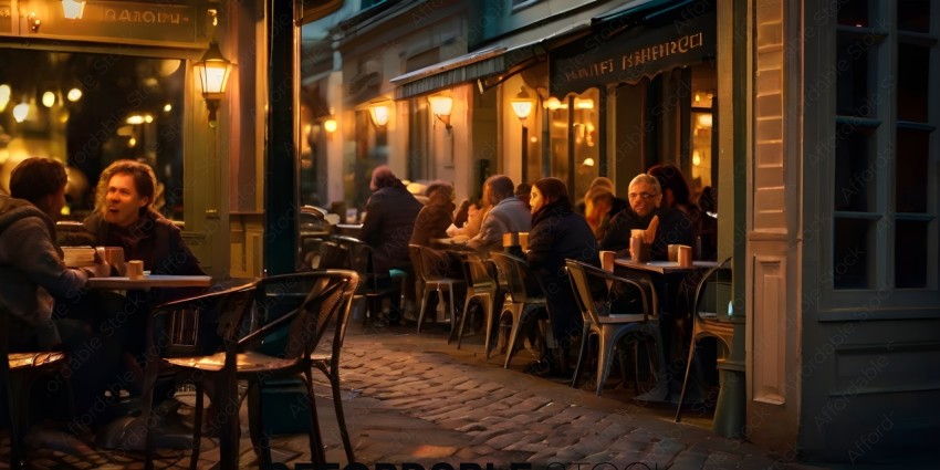 People dining at a restaurant at night
