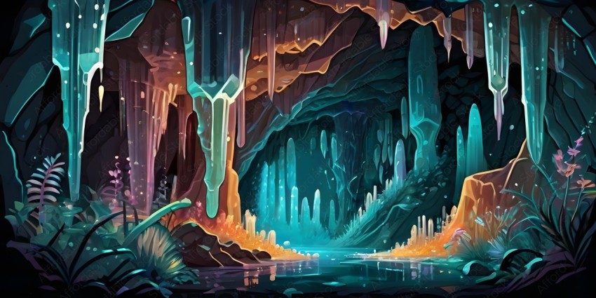 A colorful, fantastical underwater scene
