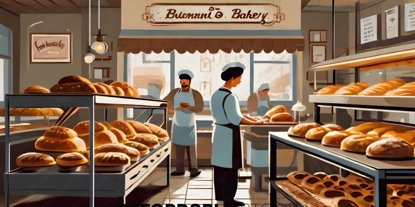 A bakery with a sign that says "Bummini & Bakery"