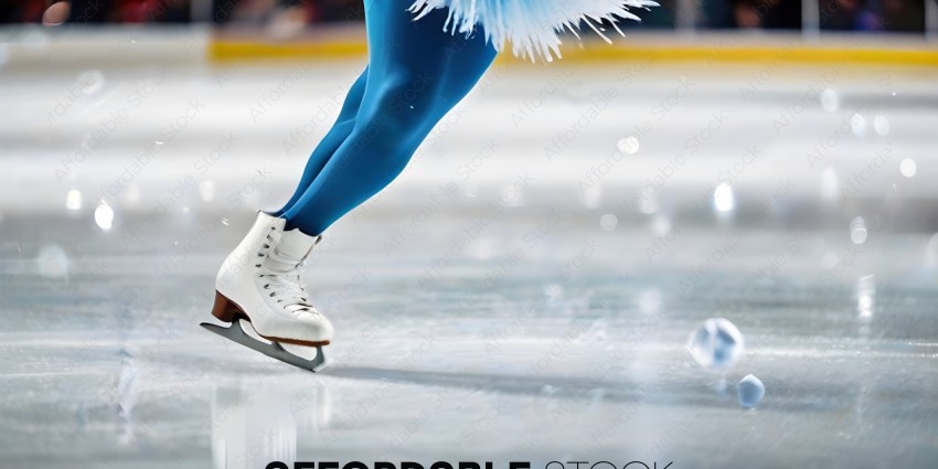 A figure skater wearing a blue outfit and white skates