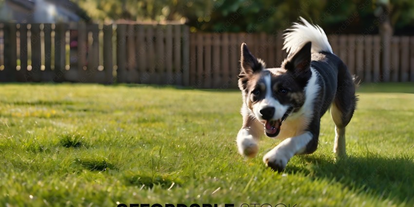 A dog running in the grass