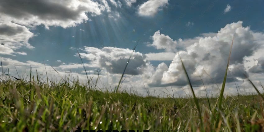 A field of grass with a cloudy sky