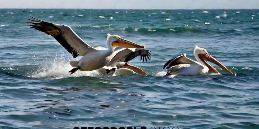 Pelicans in the water
