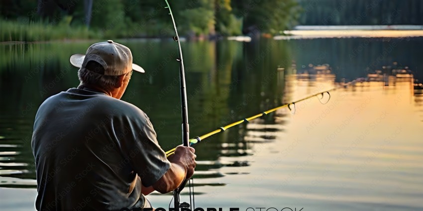 Man Fishing on Lake