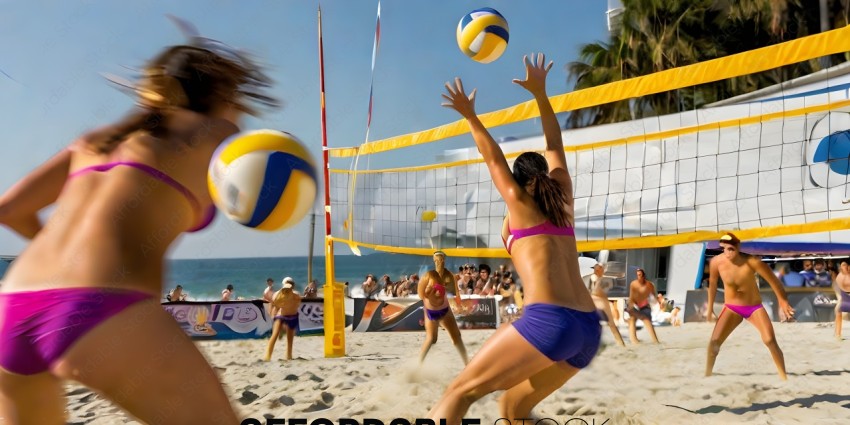 Volleyball Player Jumping to Block Ball