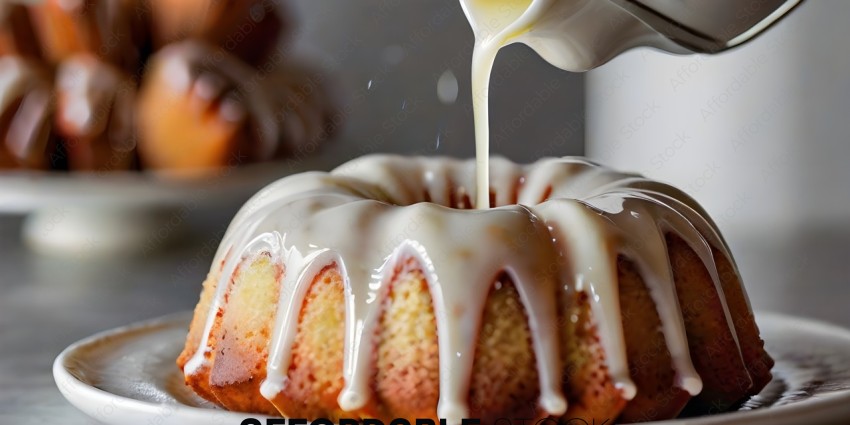A cake with a glaze being poured on it
