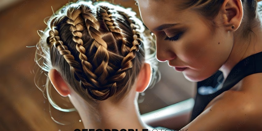 A woman with a braided hairstyle is getting her hair done