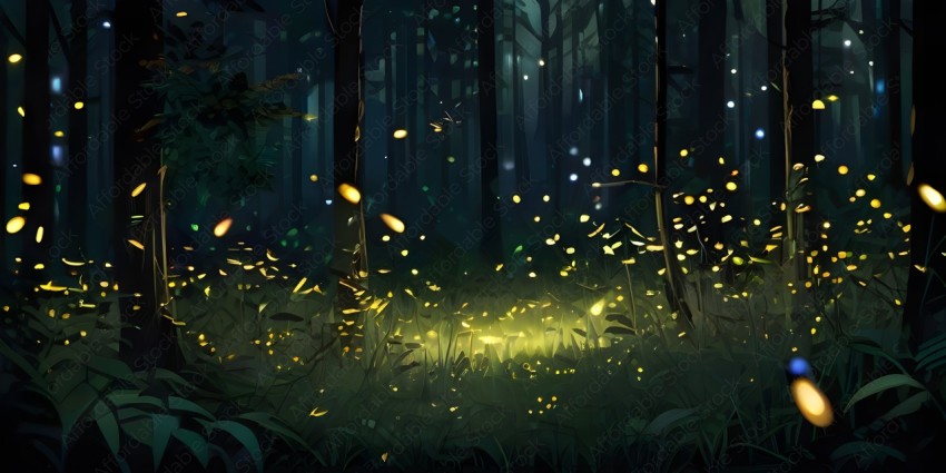 A forest with a lot of light and a lot of insects