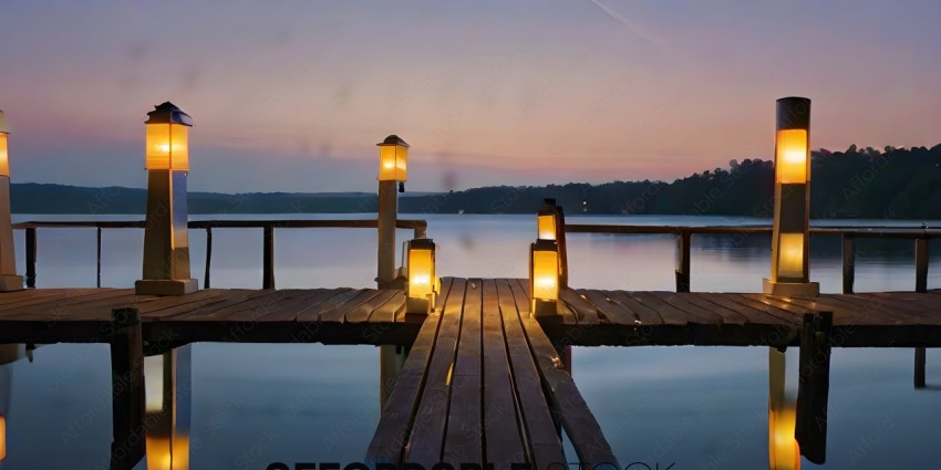 A dock with lights on it